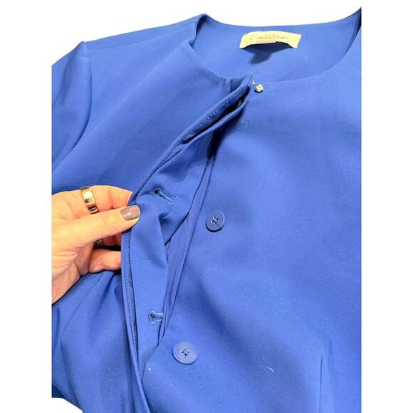 Calvin Klein Suit Blazer Blue Women's Size 18W Hidden Buttons Shoulder Pads - Picture 8 of 8
